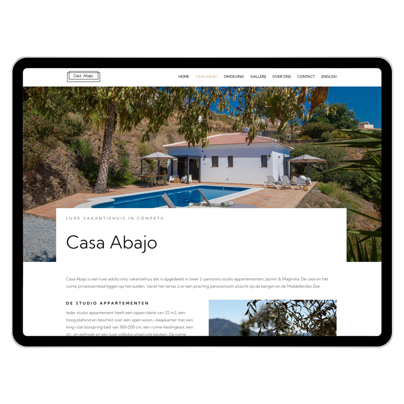 Ontwerp en realisatie website Casa Abajo, Competa, Zuid-Spanje