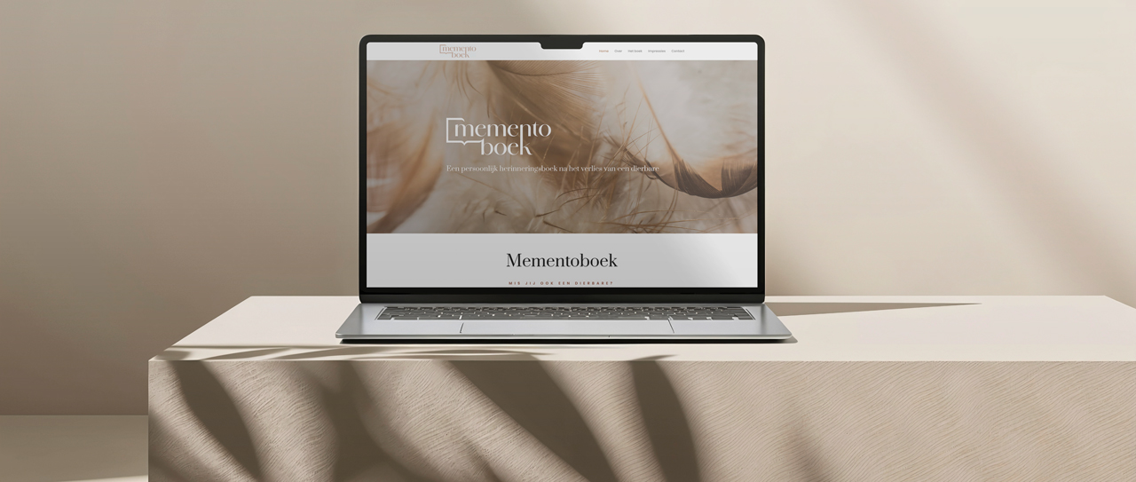 Mementoboek-05 Brand Identity voor Mementoboek, een persoonlijk herinneringsboek na het verlies van een dierbare.