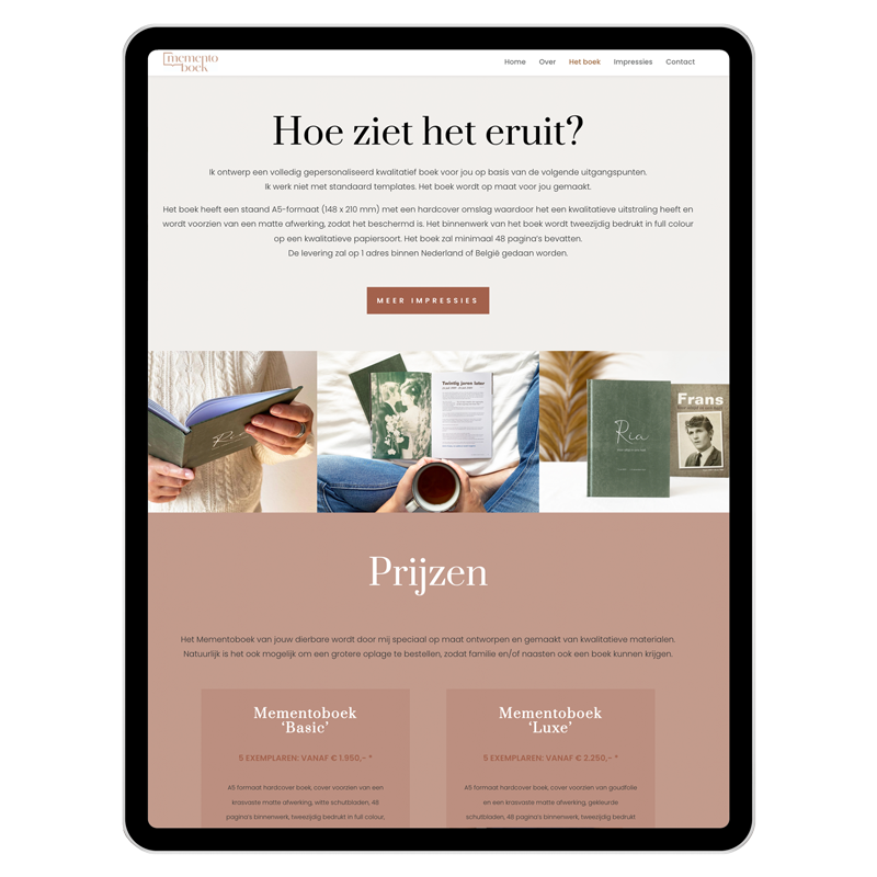 Mementoboek-09 Webdesign voor Mementoboek, een persoonlijk herinneringsboek na het verlies van een dierbare.
