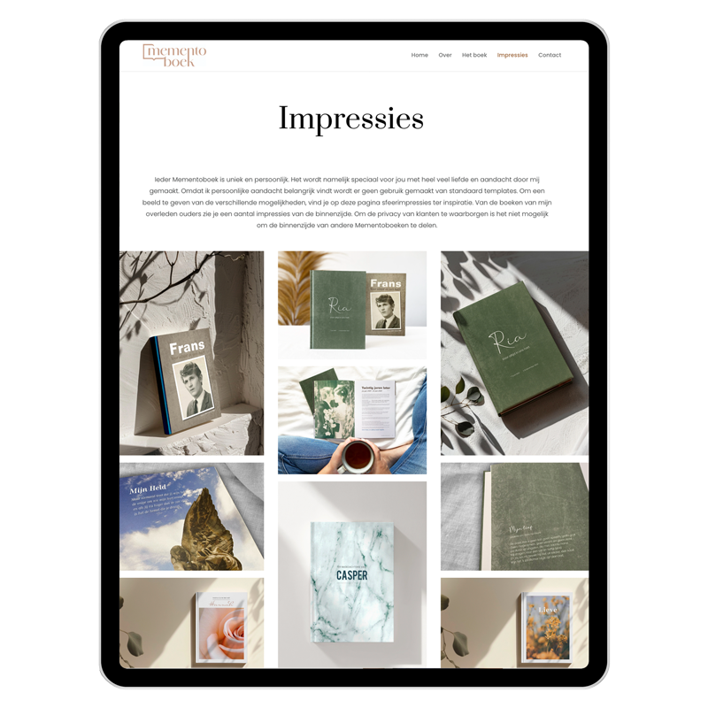 Mementoboek-10 Webdesign voor Mementoboek, een persoonlijk herinneringsboek na het verlies van een dierbare.